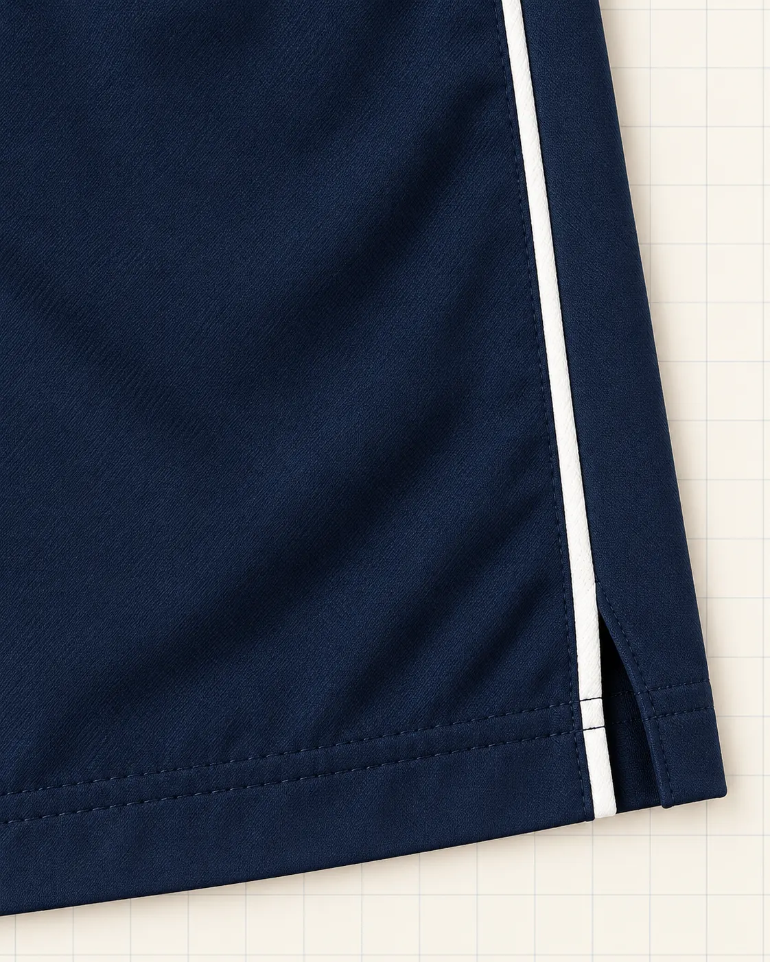 Pantaloneta azul marino, detalle de vivos