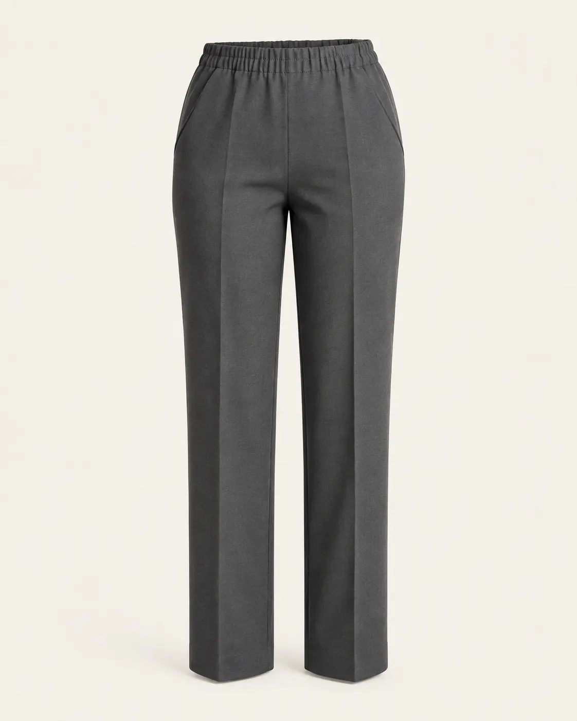 Pantalón confort de dama con pretina elástica gris carbón, vista frontal